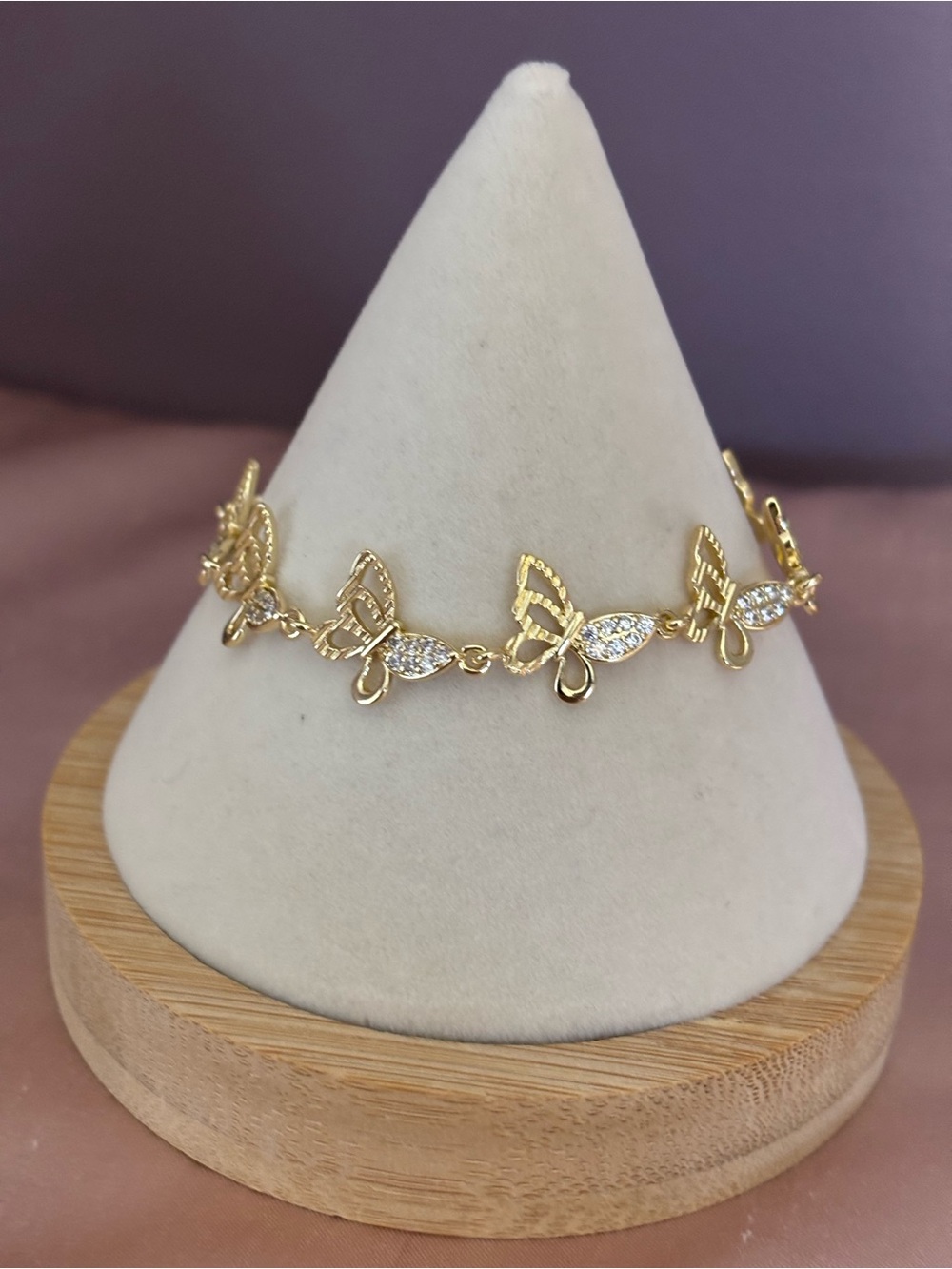 Gold Butterfly Link Bracelet with Crystal Accents - Women Jewelry